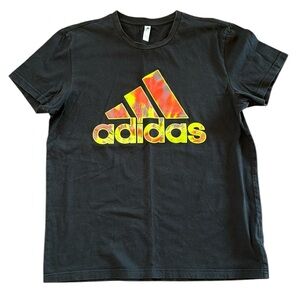 Adidas Black with Red Yellow Logo Short Sleeve Tee Shirt Size L‎